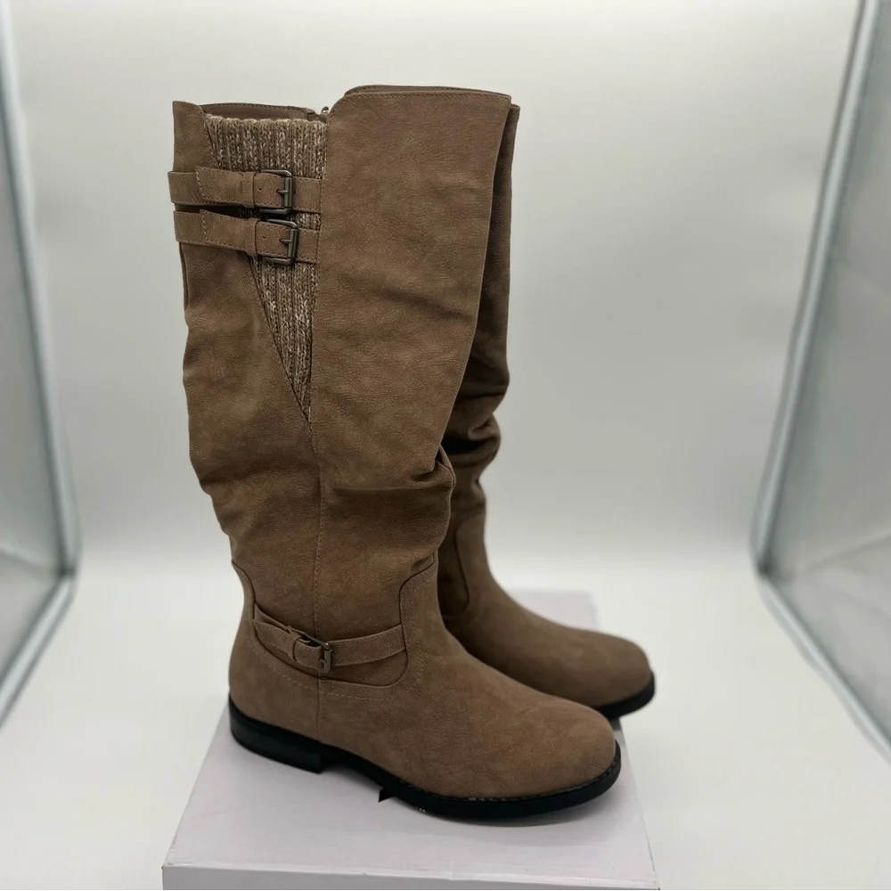XOXO Women's MUFFY-C Mid Calf Boot, Taupe, 10
